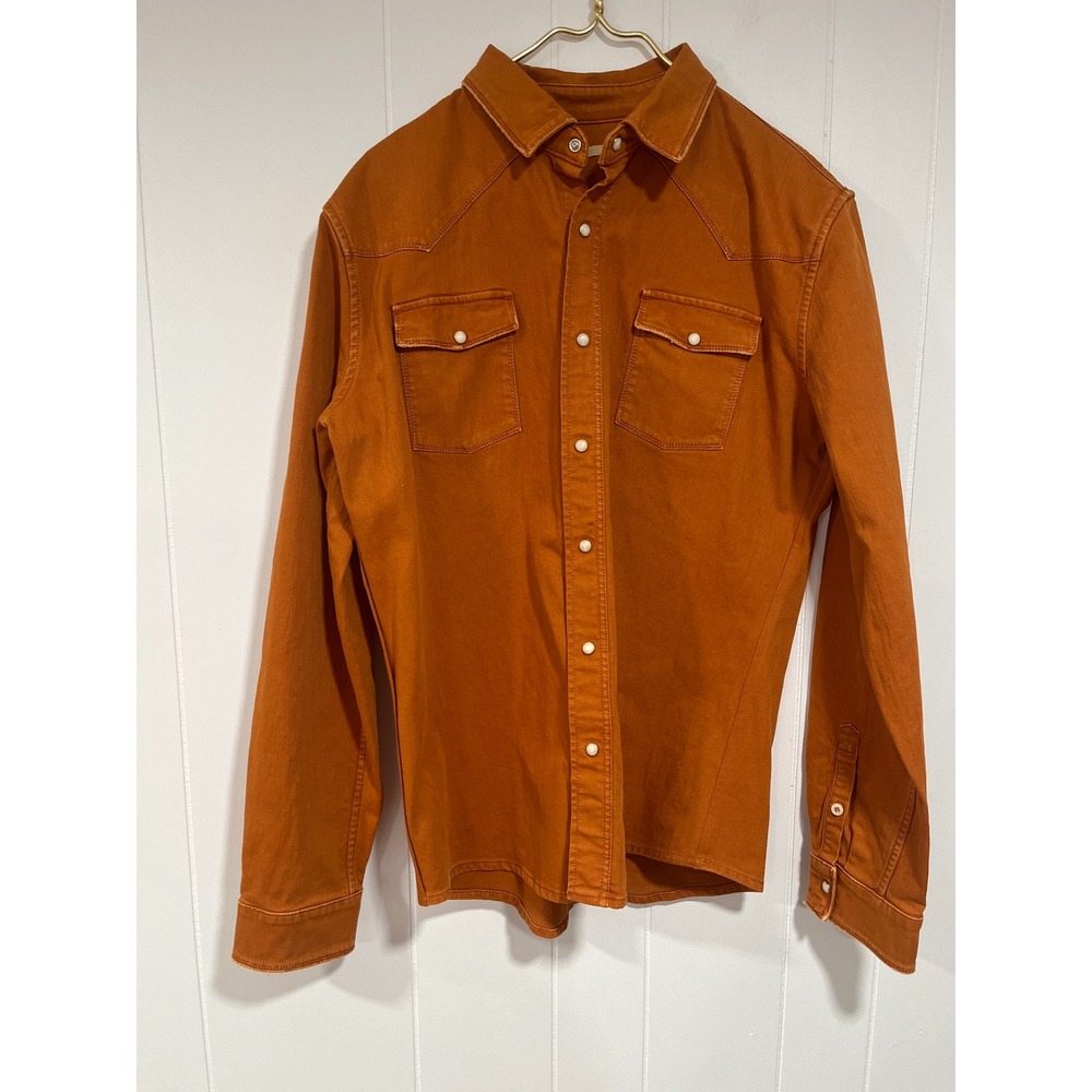 Teleria‎ Zed Roper Men XL Burnt Orange Western Snap Shirt Made in Italy Cotton